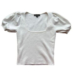 French Connection Puff Sleeve Square Neck Knit Top | Size S